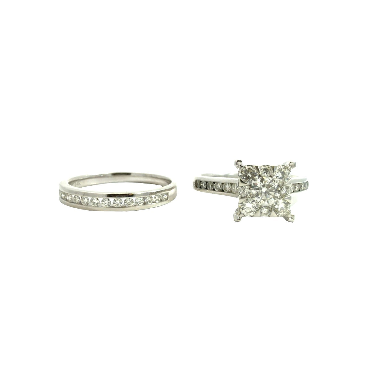 14k White Gold 1.46cttw Diamond Band & Cluster Engagement Ring Bridal Set Size 71