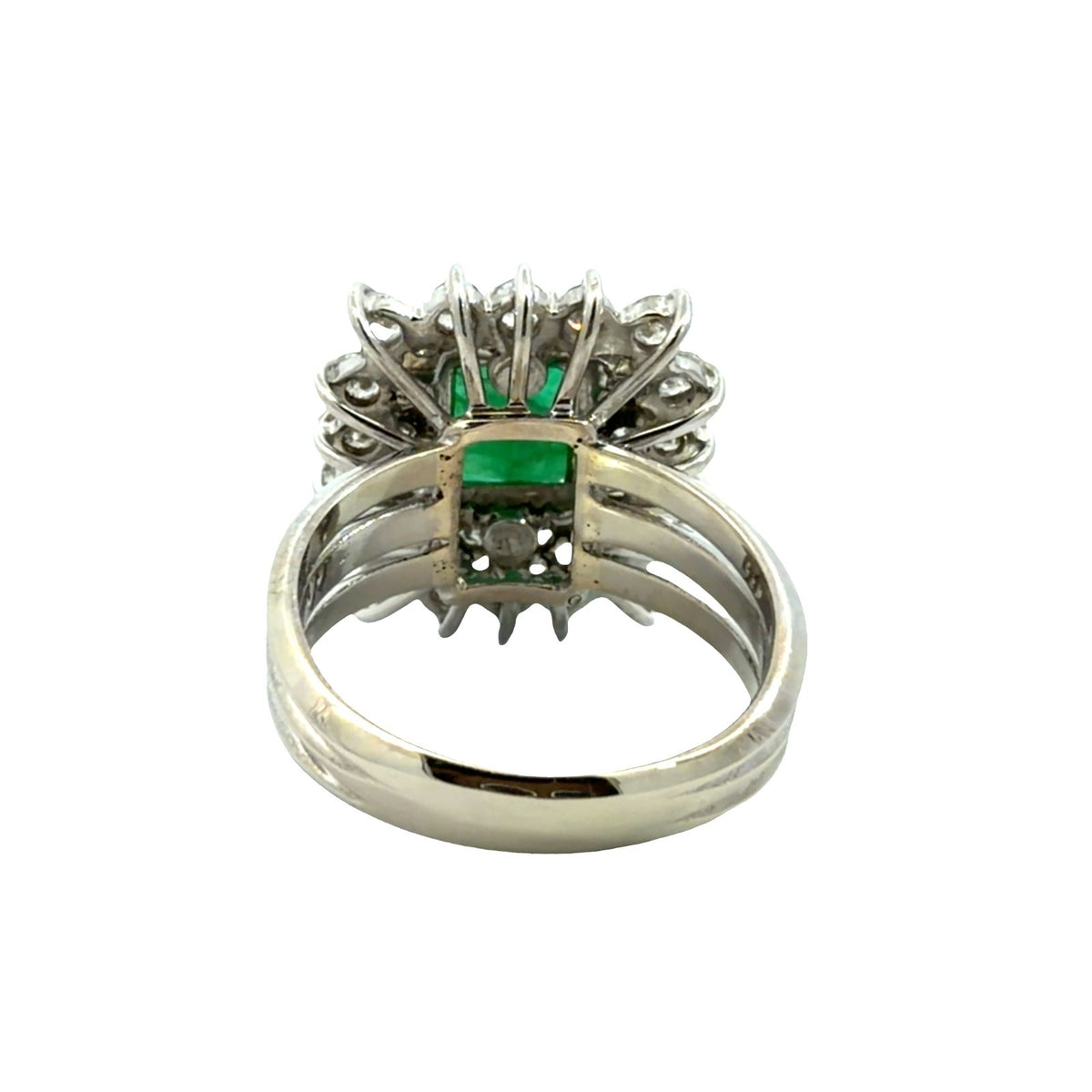 14k White Gold 1.50ctw Emerald and 1.60ctw Diamond Ring Sz 63