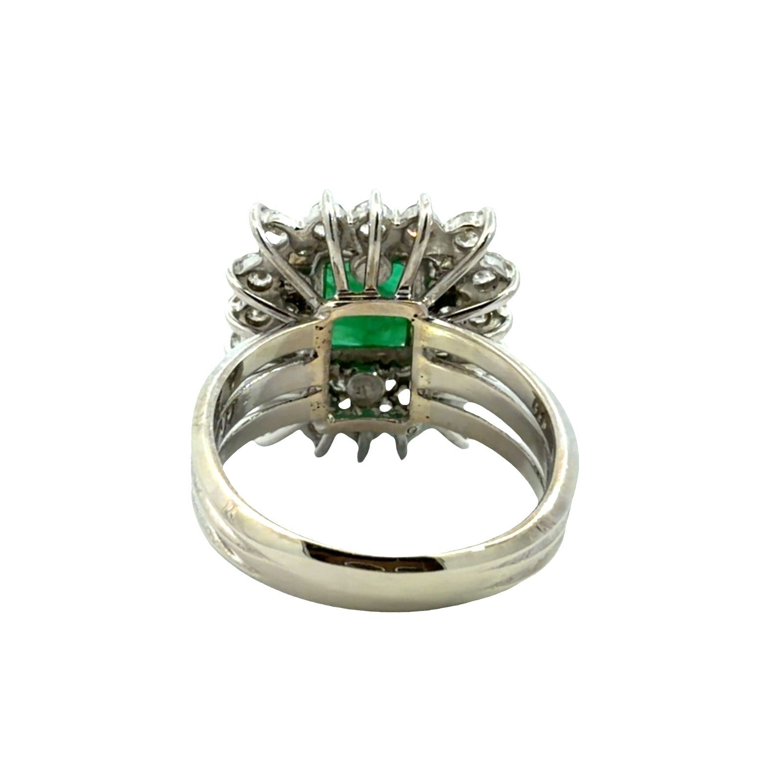 14k White Gold 1.50ctw Emerald and 1.60ctw Diamond Ring Sz 63