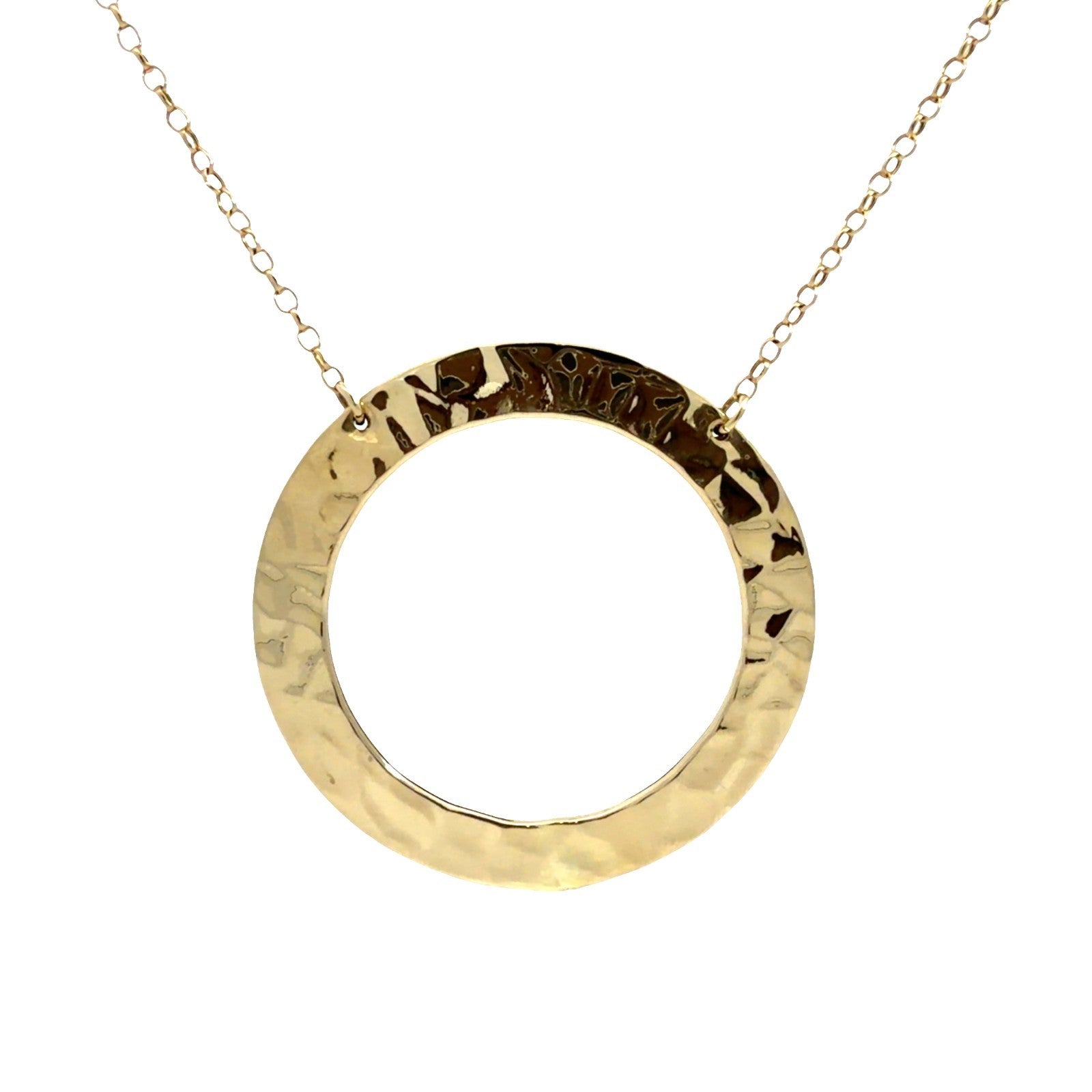 14k Yellow Gold Chain Necklace with Hammered Circular Pendant 20 in1