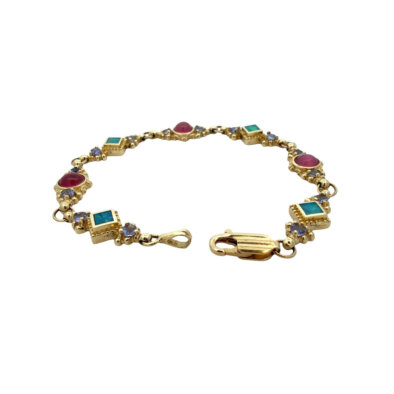A.K 14k Yellow Gold Opal & 1.26cttw Iolite Multi-Color Link Bracelet 7"5