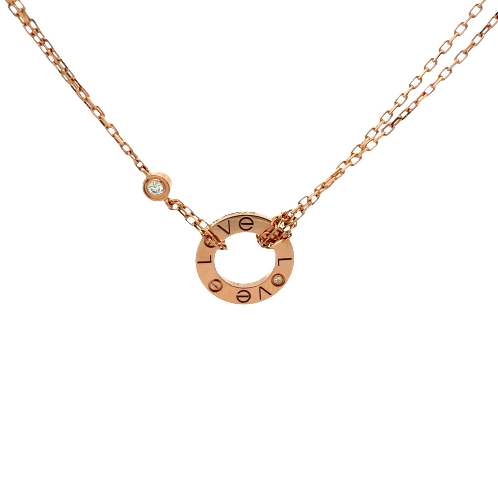 Cartier 18k Rose Gold Love Necklace with (0.03ctw) Diamond Accent0