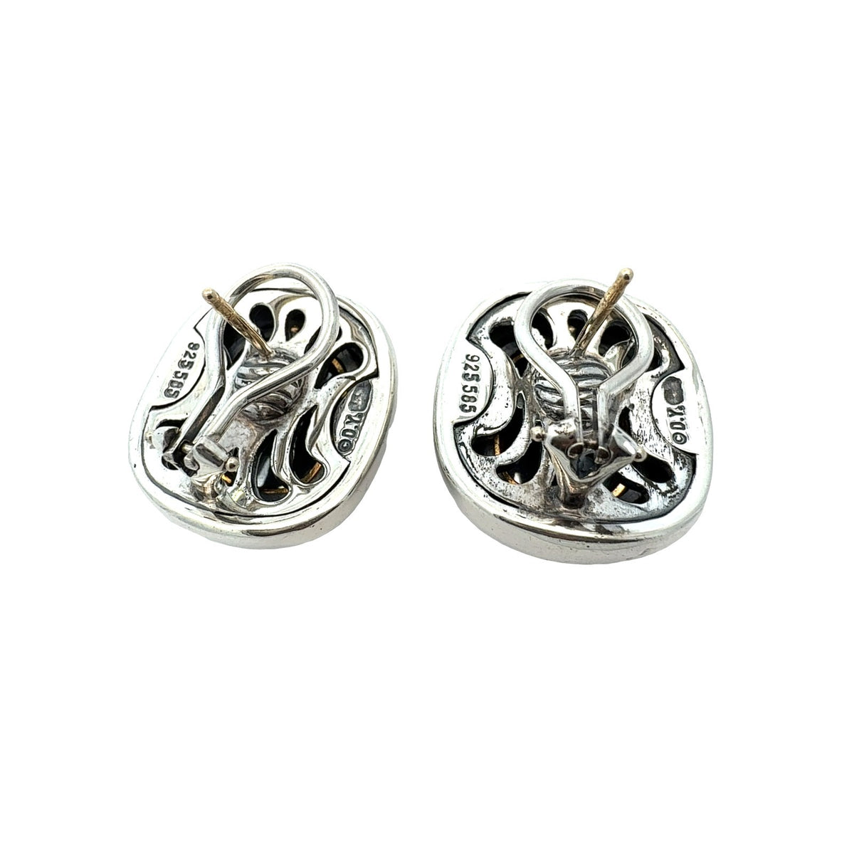 Vintage David Yurman Sterling Silver & 14k Yellow Gold Hematite Albion Earrings3
