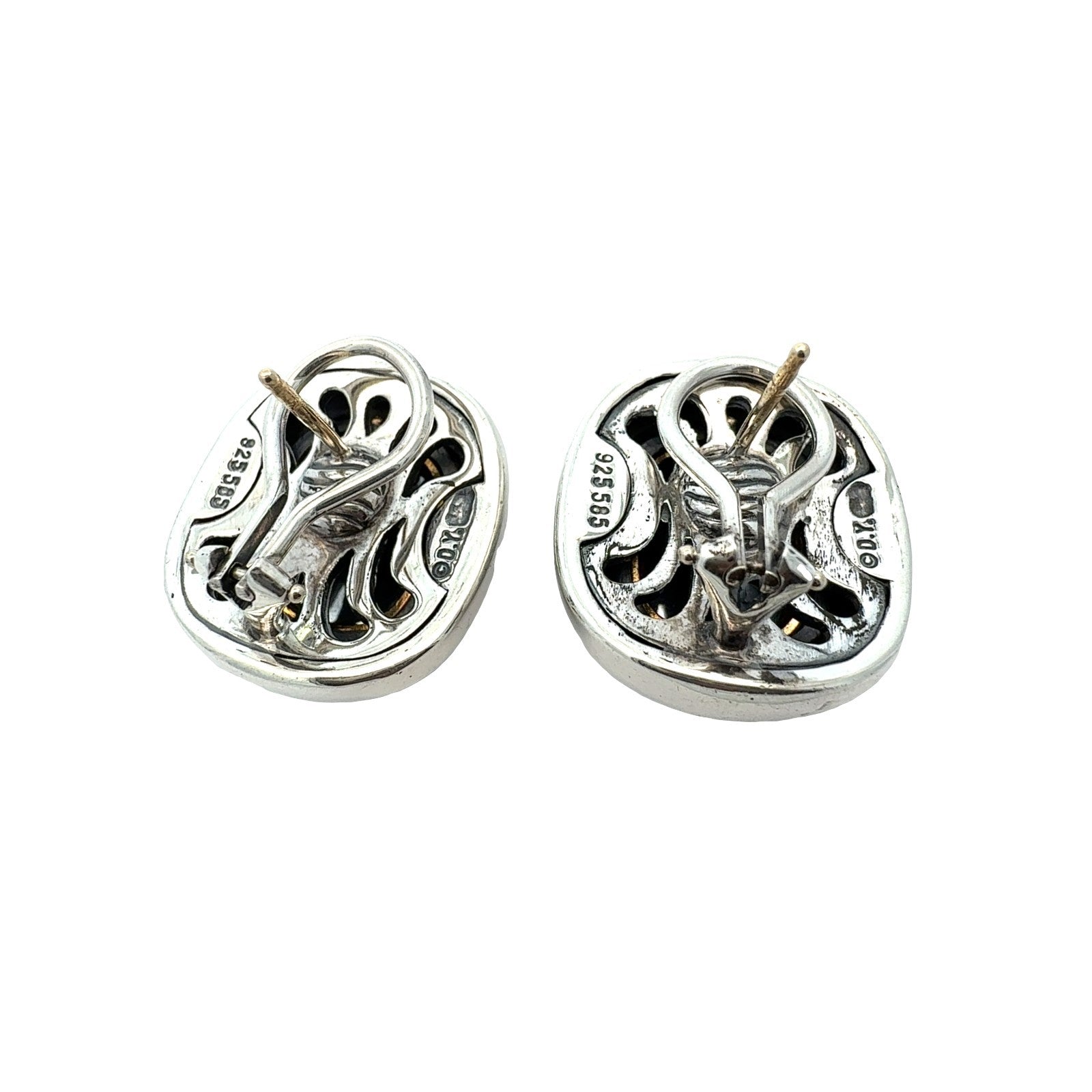 Vintage David Yurman Sterling Silver & 14k Yellow Gold Hematite Albion Earrings3