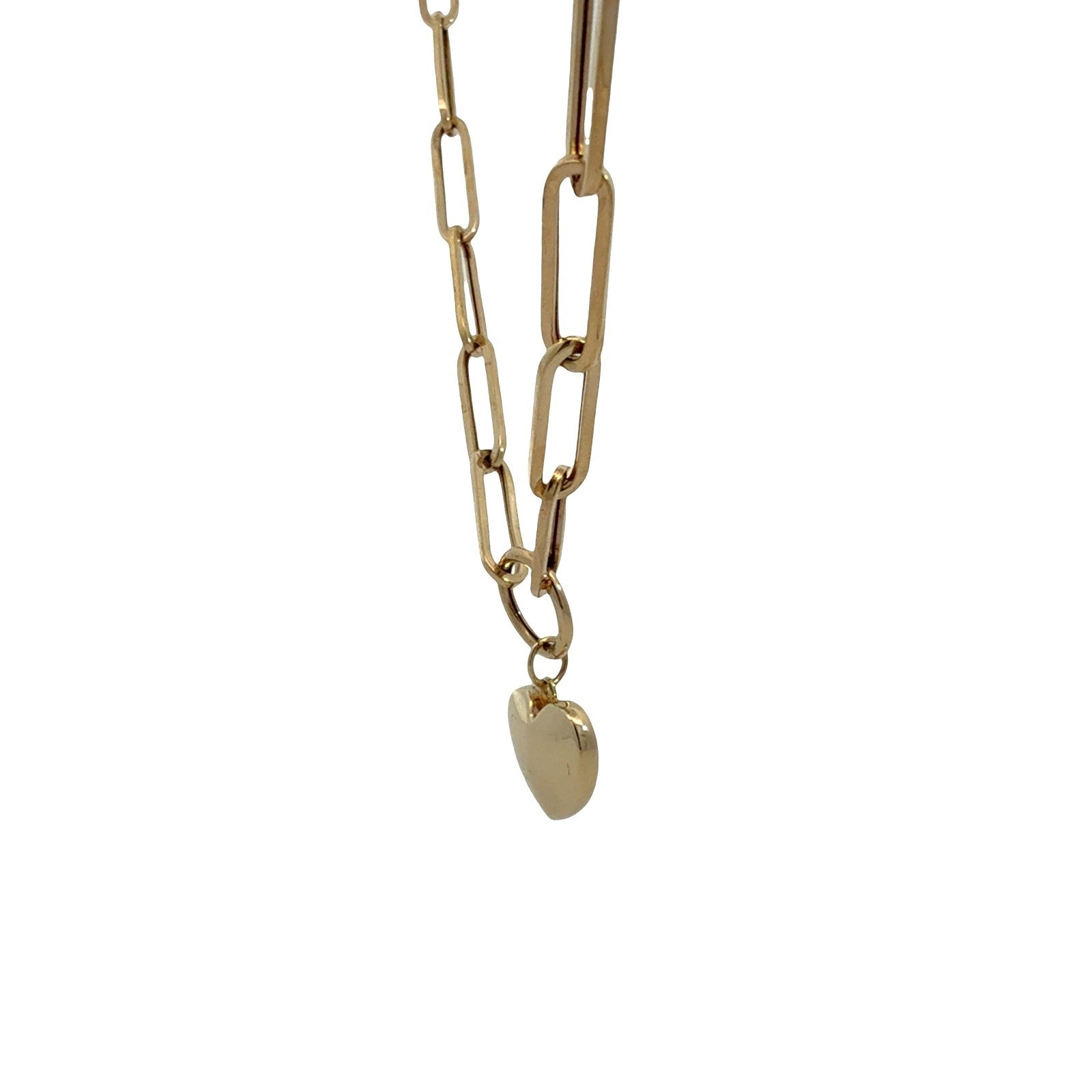 14k Yellow Gold Paperclip Chain with Heart Charm Necklace 18"4