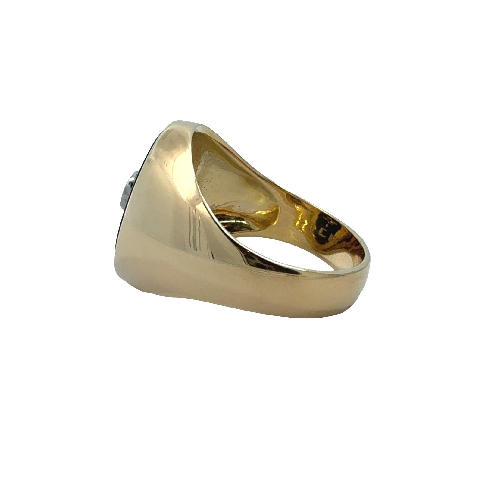18k Yellow Gold Black Inlay & 0.17ctw Diamond Signet Ring Size 9.752
