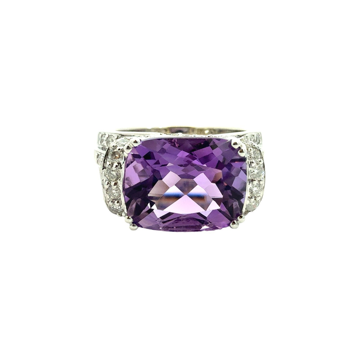 14k White Gold Cushion-Cut 4.73tcw Amethyst and 0.88cttw Diamond Cocktail Ring8