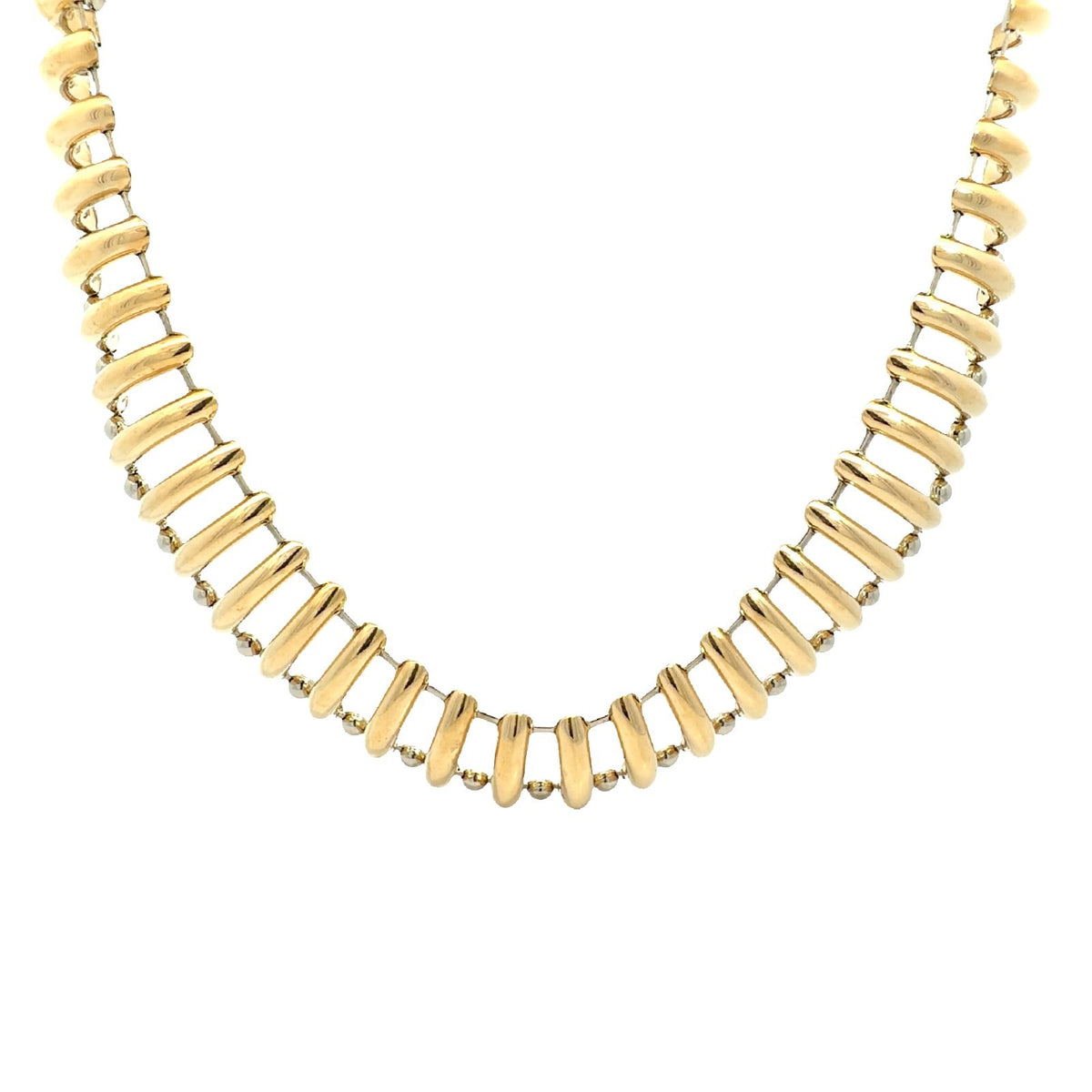 18k Yellow Gold Two-Tone Articulated Ribbed Link Chain Statement Necklace 15"0