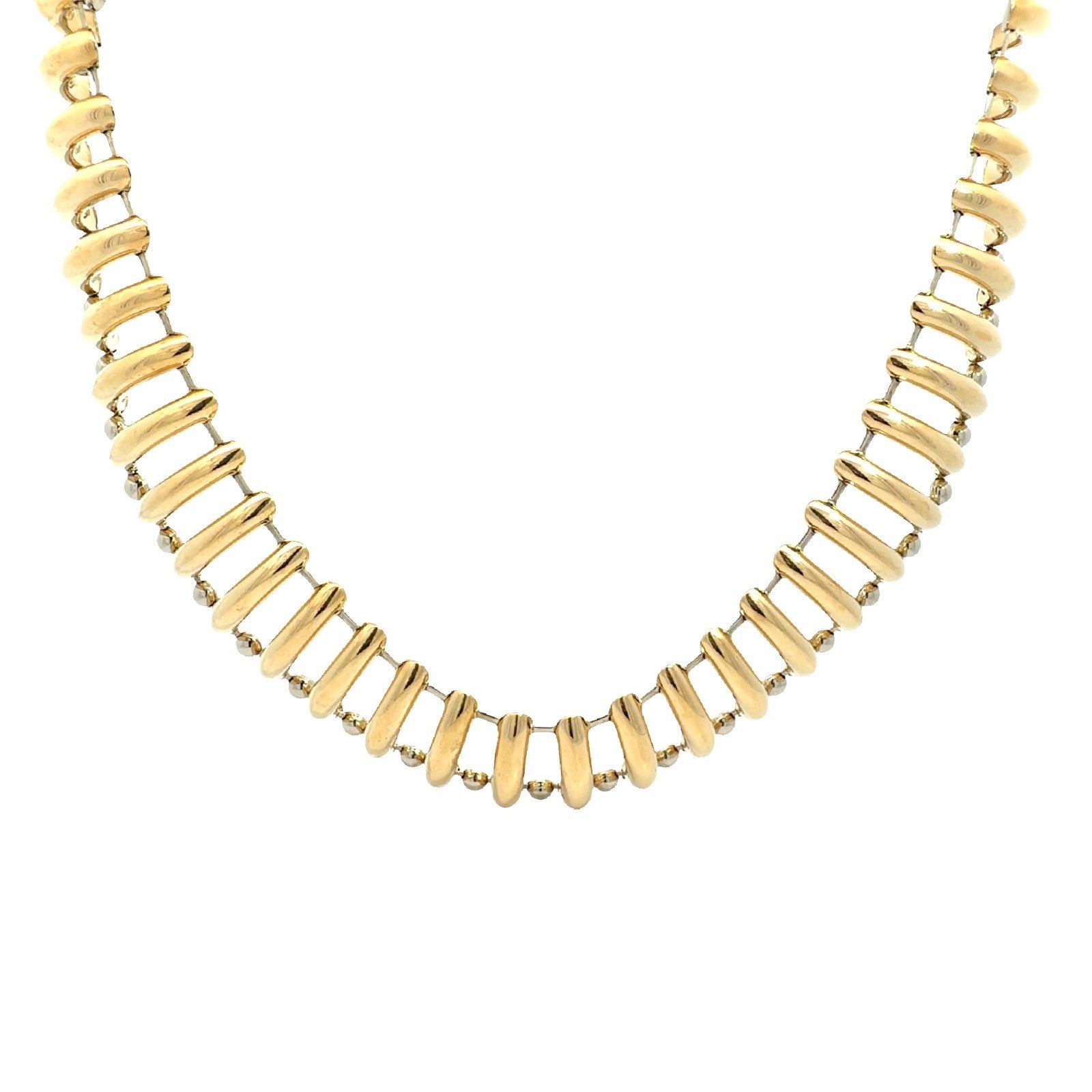 18k Yellow Gold Two-Tone Articulated Ribbed Link Chain Statement Necklace 15"0