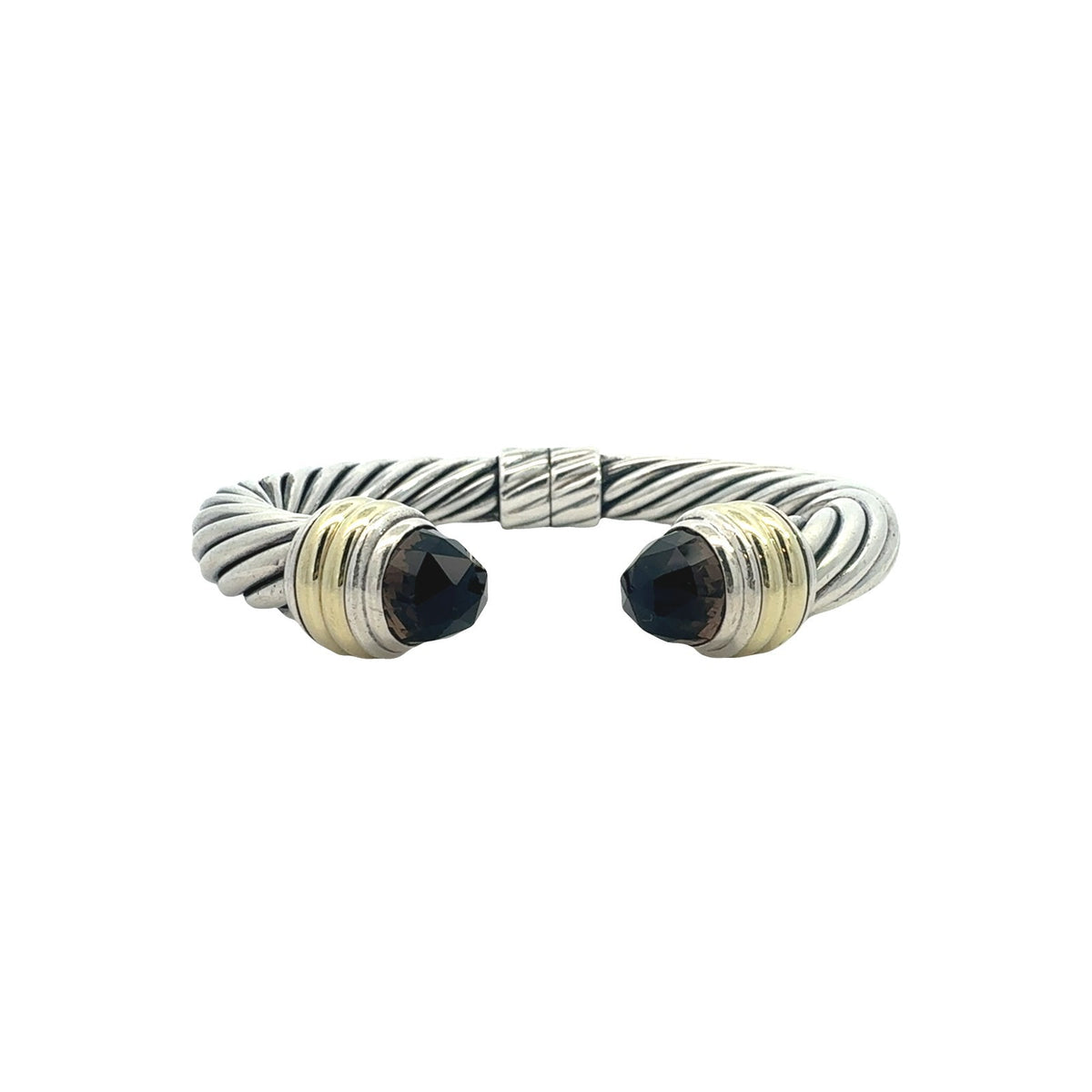 David Yurman Sterling Silver Two-Tone Smoky Quartz Hinged Cable Bangle1