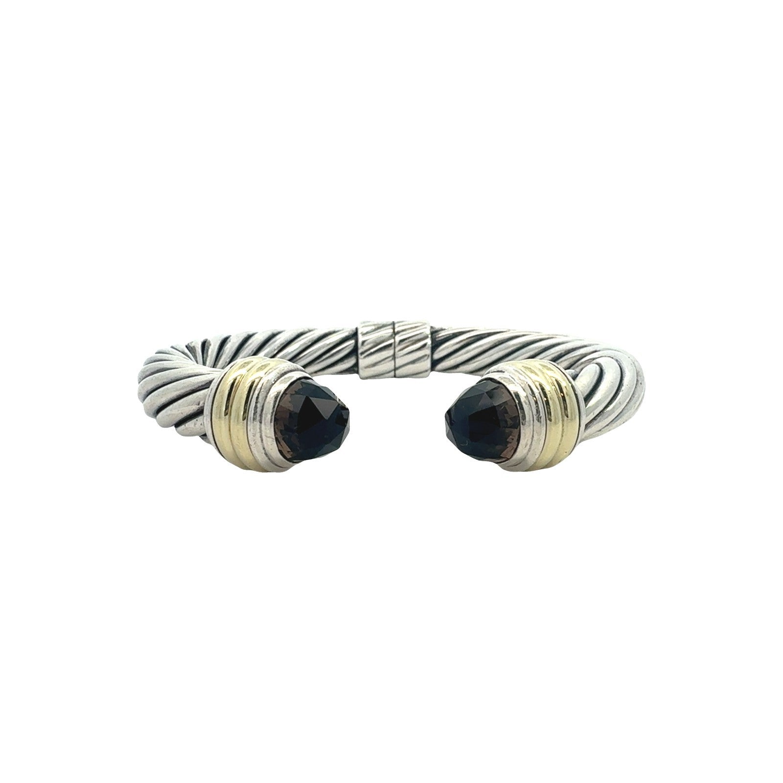 David Yurman Sterling Silver Two-Tone Smoky Quartz Hinged Cable Bangle0