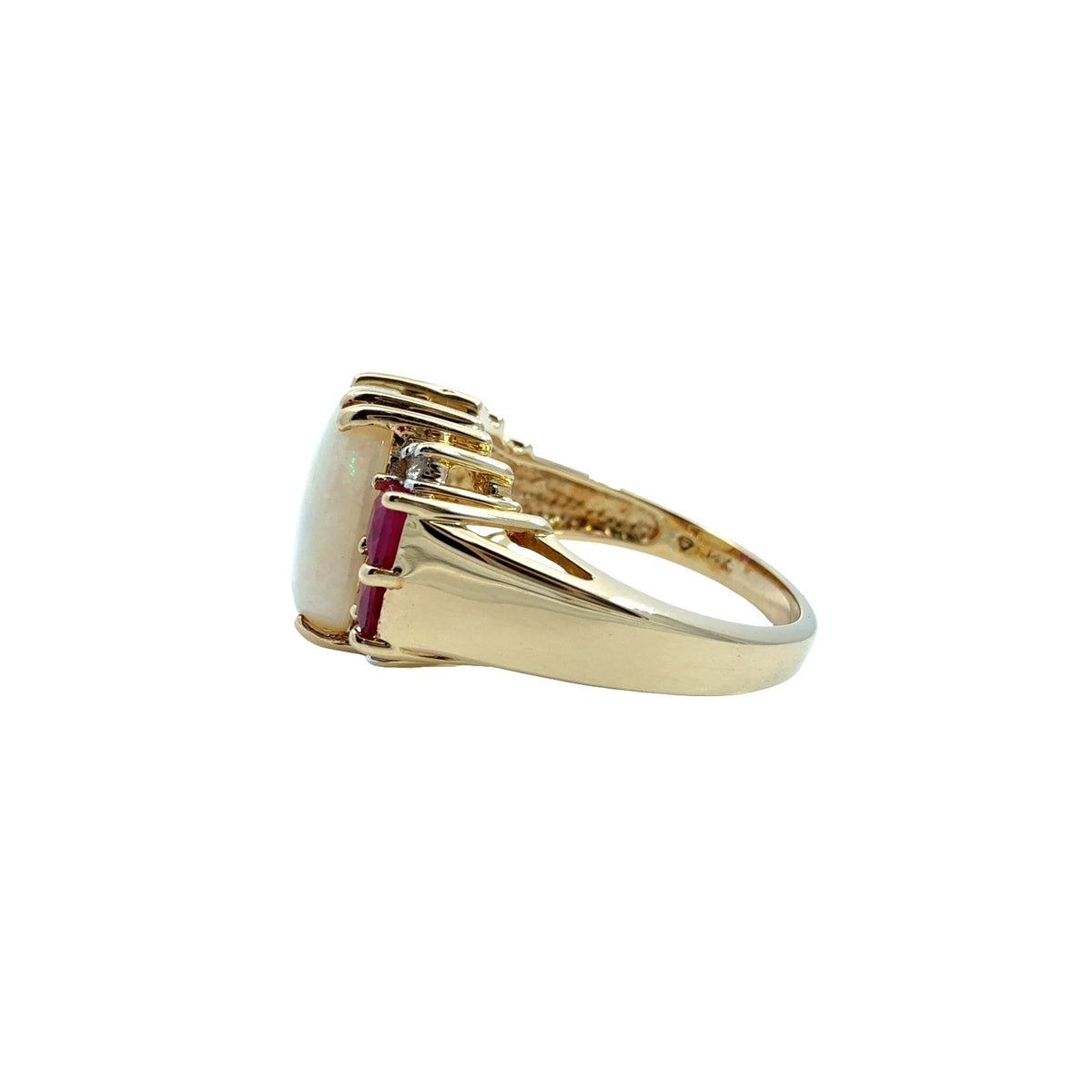 Vintage 14k Yellow Gold 1.13tcw Oval Opal 0.51cttw Ruby & 0.11cttw Diamond Ring4