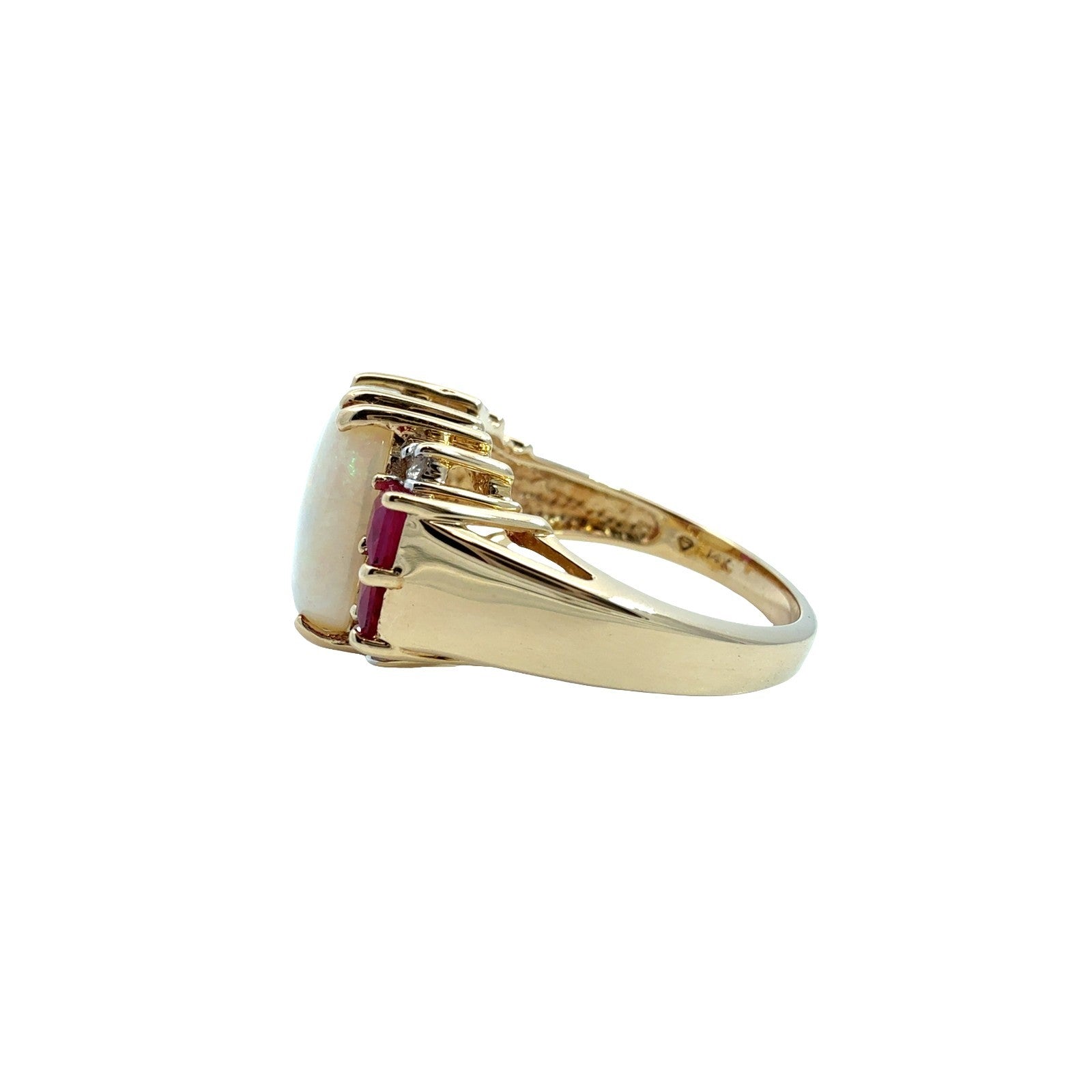 Vintage 14k Yellow Gold 1.13tcw Oval Opal 0.51cttw Ruby & 0.11cttw Diamond Ring4