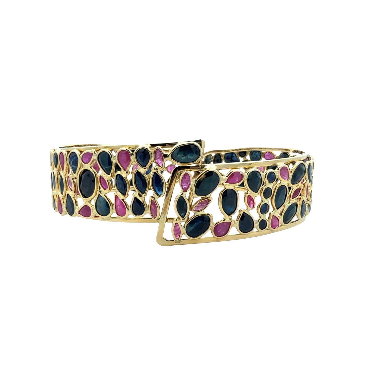 Vitnage 18k Yellow Gold 16.10cttw Sapphire &amp; 3.31cttw Ruby Cuff Bracelet0
