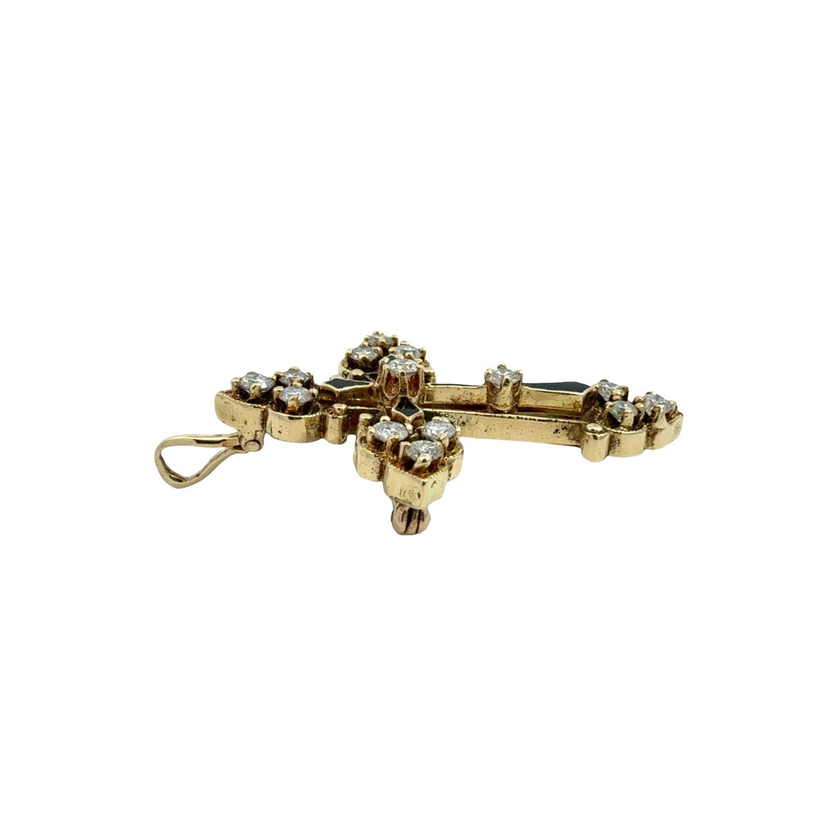 Vintage 14k Yellow Gold Ornate 0.87cttw Diamond Cross Pin Pendant4