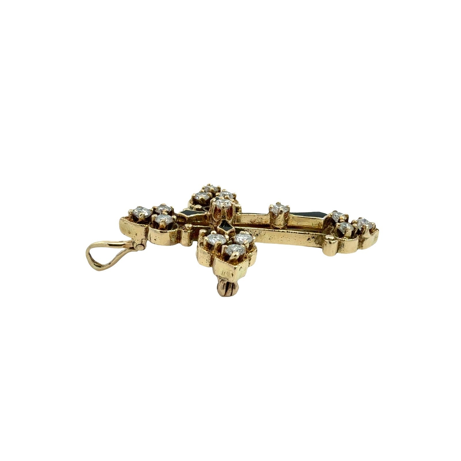 Vintage 14k Yellow Gold Ornate 0.87cttw Diamond Cross Pin Pendant4