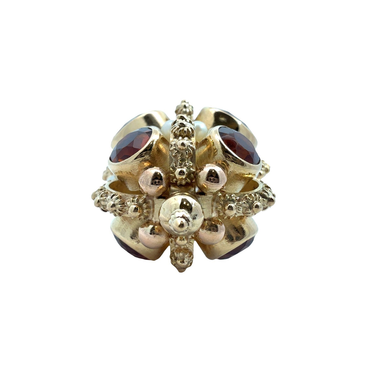 Vintage 18k Yellow Gold Stamped 11.16cttw Citrine and Pearl Ornate Crown Pendant5