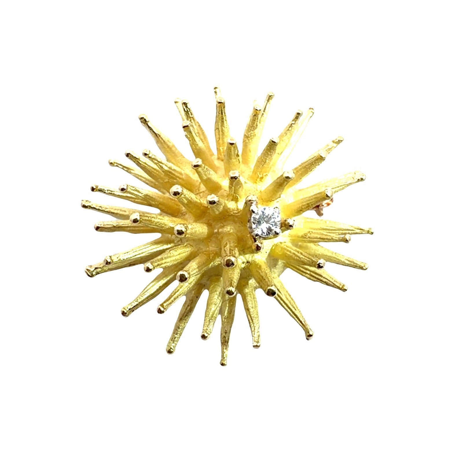 18k Yellow Gold and 0.07ctw Diamond Sea Urchin Brooch Pin0