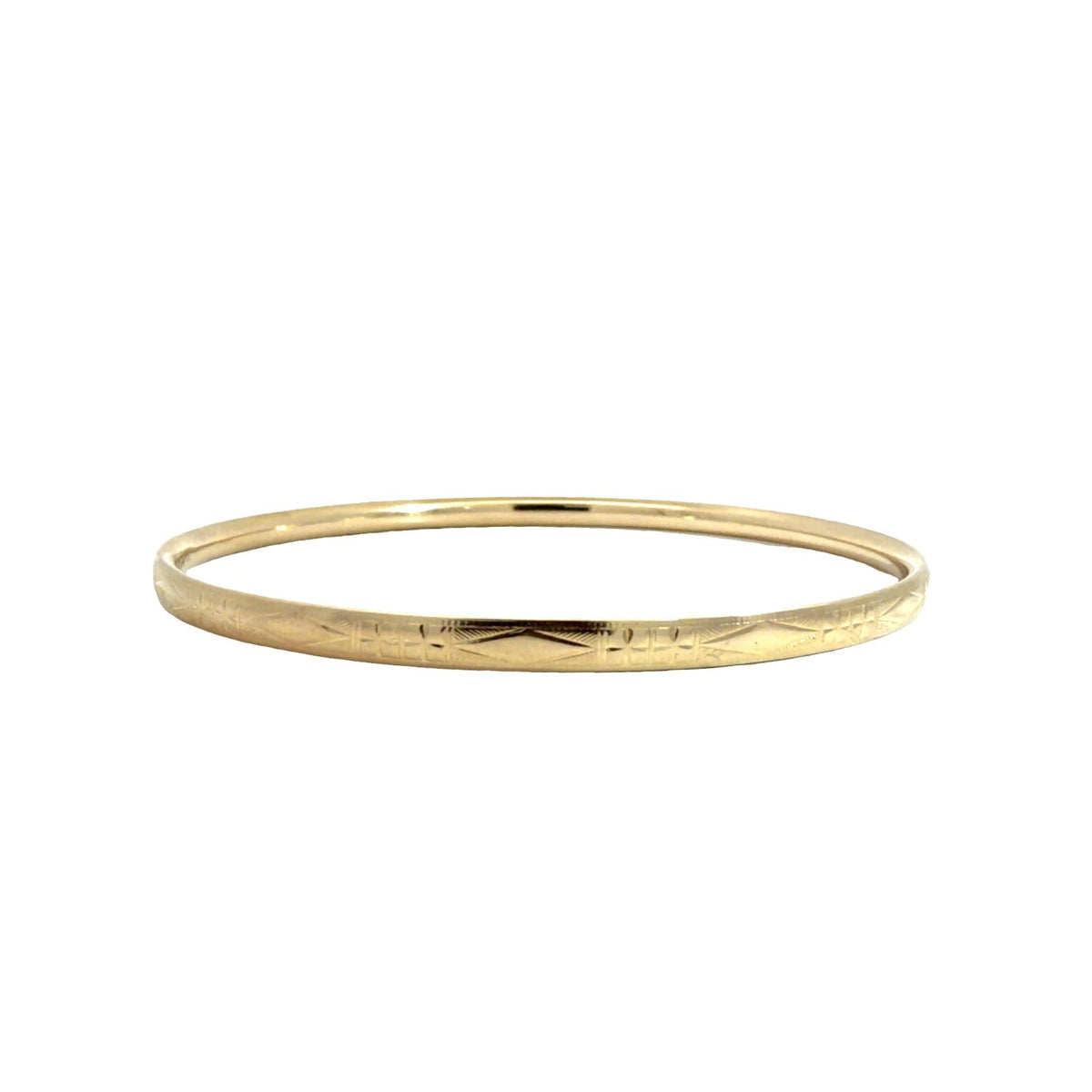 Vintage 14k Yellow Gold Etched Diamond Pattern Bangle Bracelet 8"0