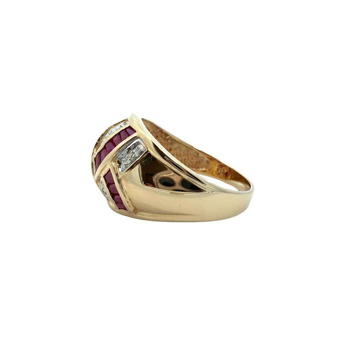Vintage 14k Yellow Gold 0.03cttw Diamond and 0.82cttw Ruby Dome Cocktail Ring2