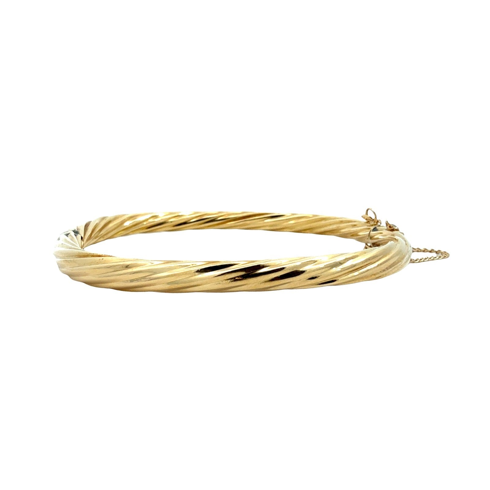 18k Yellow Gold Twisted Texture Hinged Bangle Bracelet0