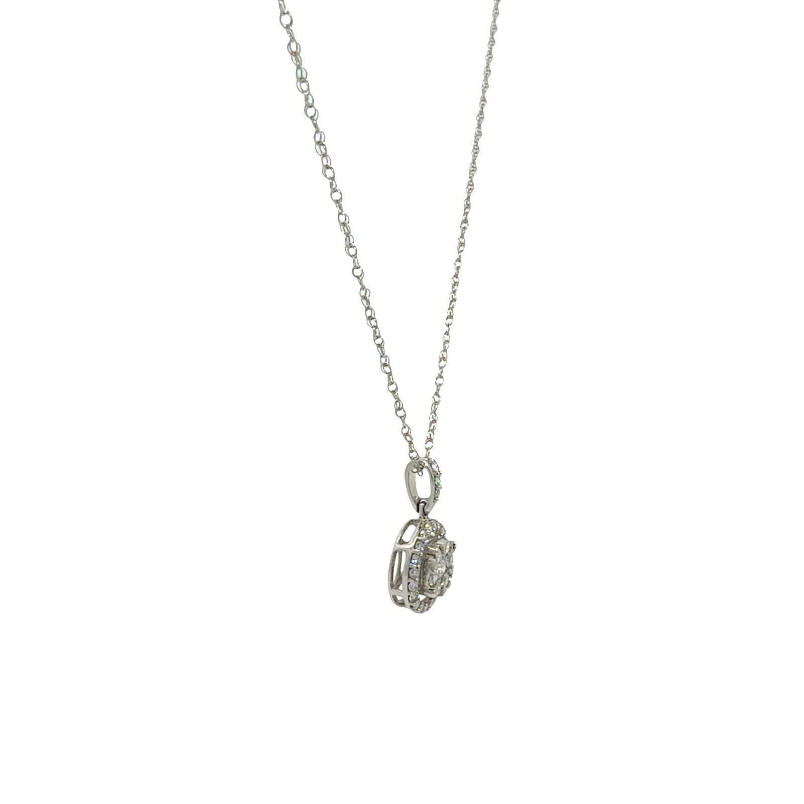 14k White Gold 0.52cttw Diamond Cluster Halo Pendant Necklace5