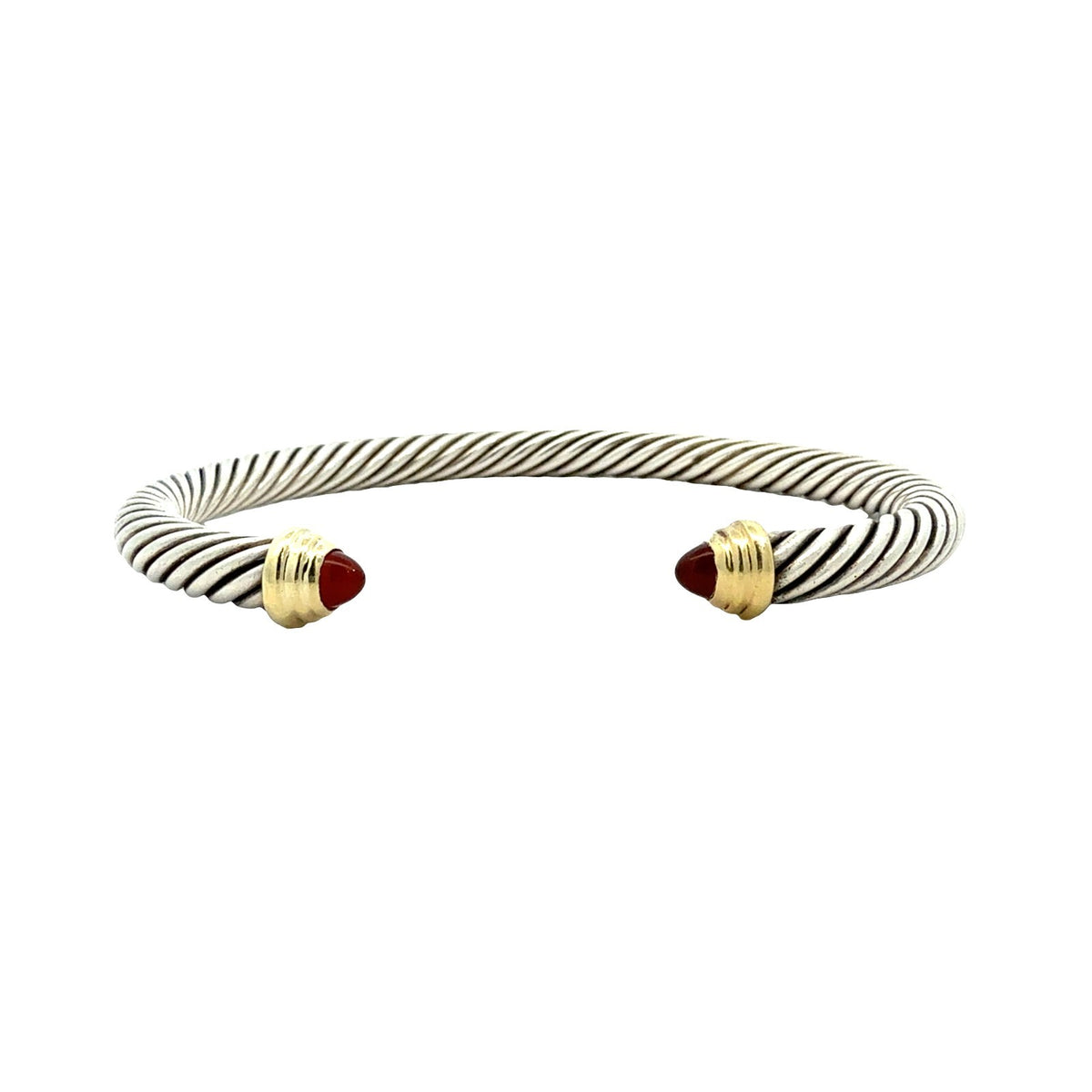 David Yurman Sterling Silver 18k Yellow Gold Accents &amp; Garnet Twisted Cable Cuff0