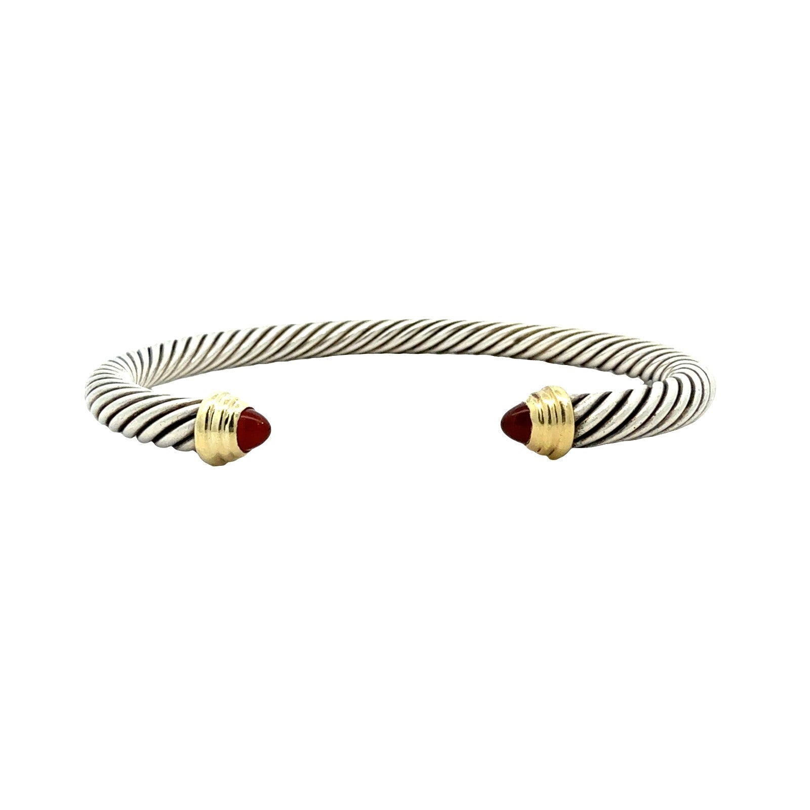 David Yurman Sterling Silver 18k Yellow Gold Accents & Garnet Twisted Cable Cuff0