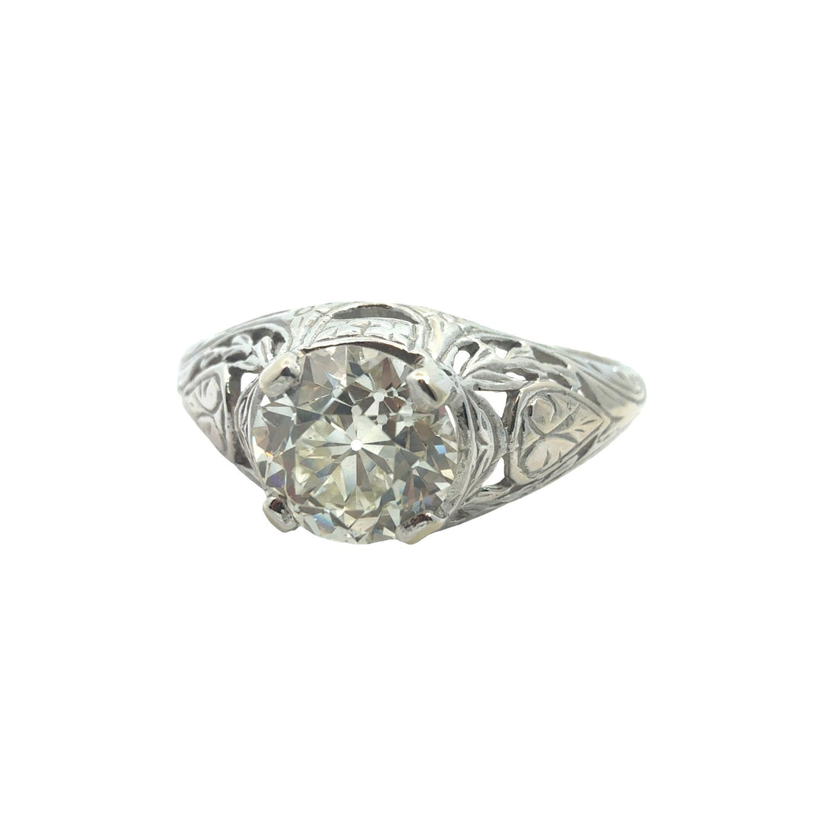 Vintage 14k White Gold Stamped & 0.92ctw Euro Cut Diamond Engagement Ring1