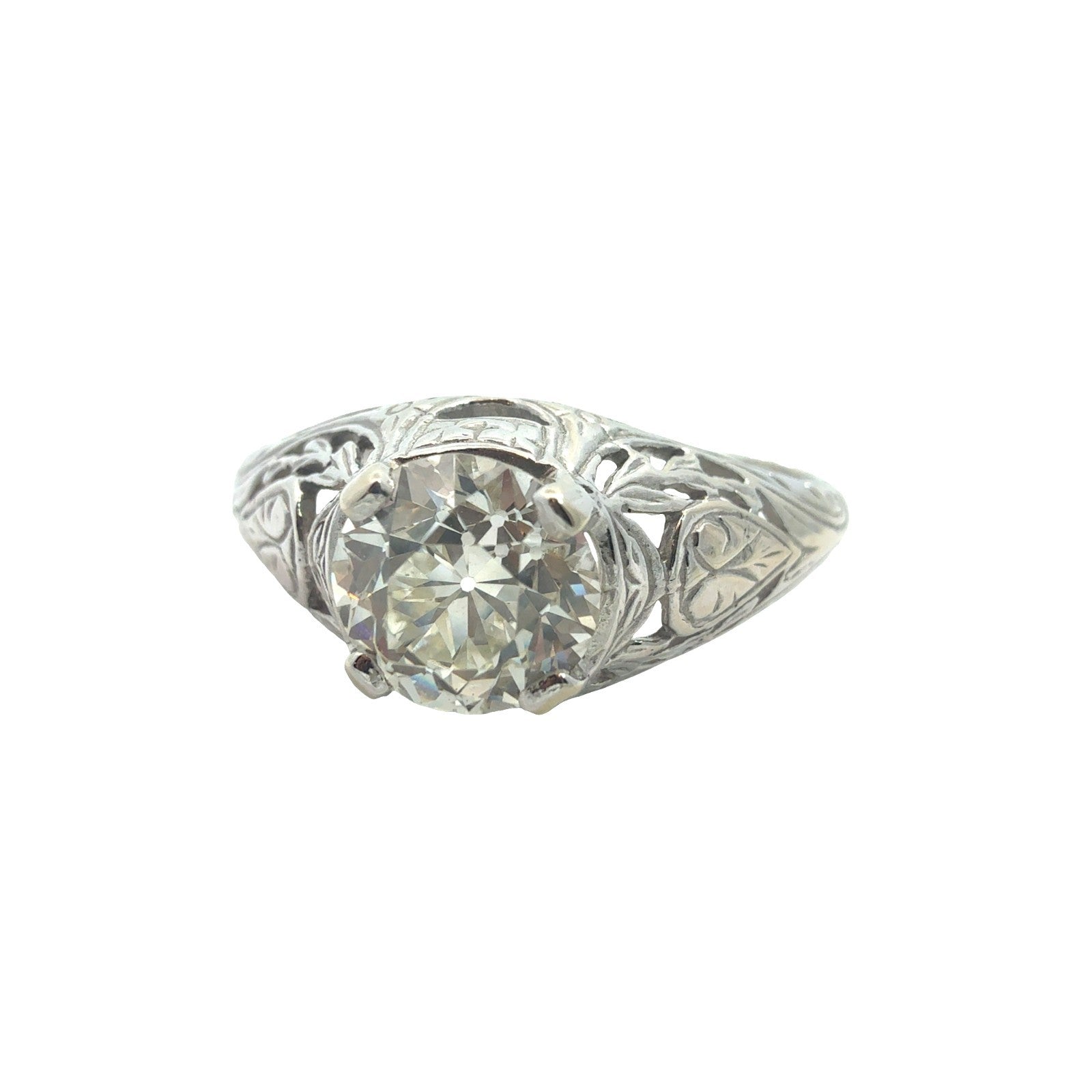 Vintage 14k White Gold Stamped & 0.92ctw Euro Cut Diamond Engagement Ring0