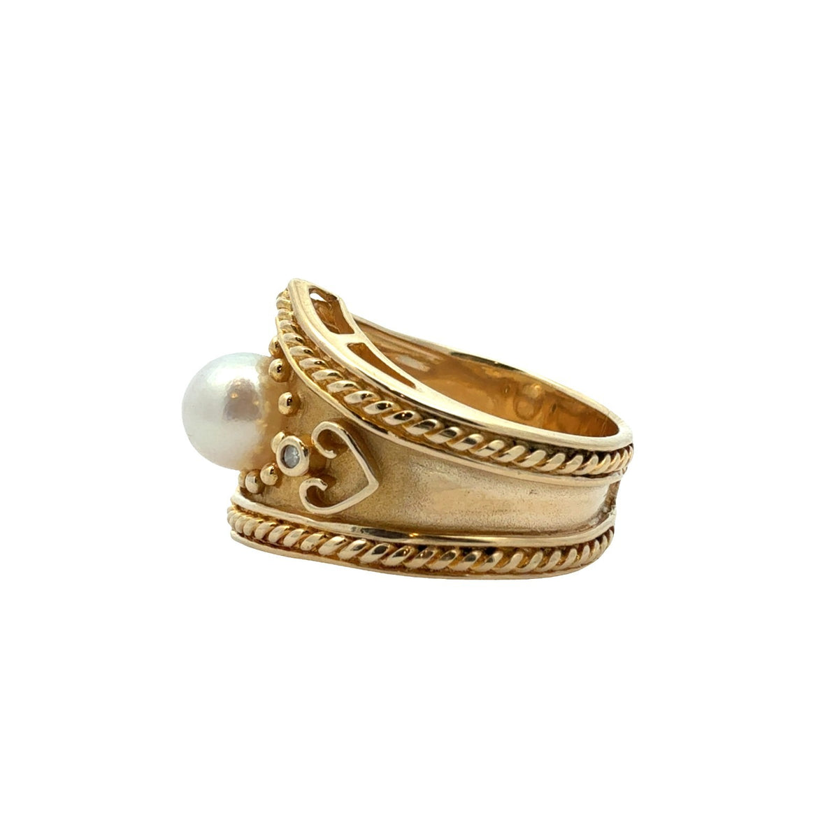 14k Yellow Gold Pearl & 0.01ctw Diamond Vintage-Inspired Cocktail Ring Size 62