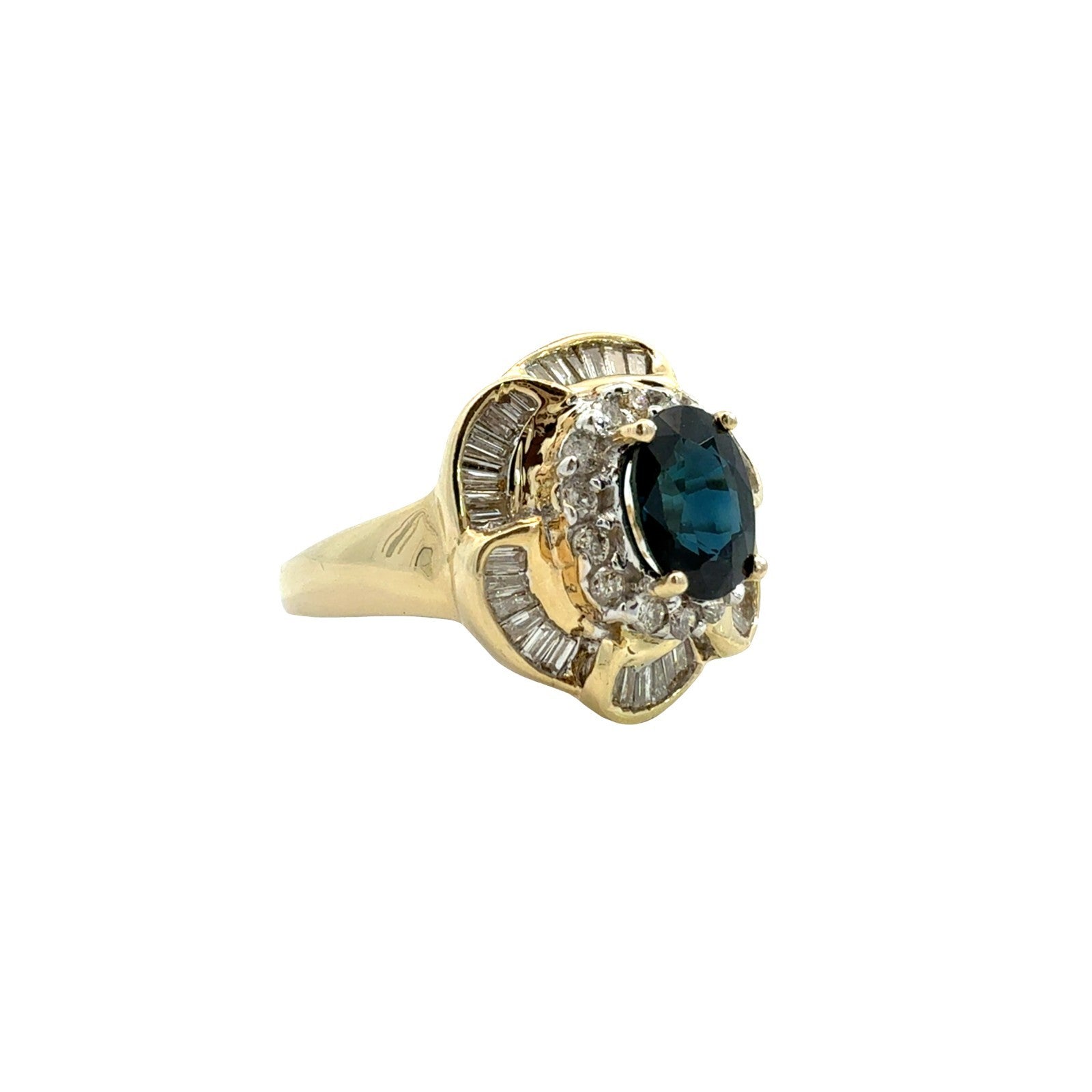 Vintage 14k Yellow Gold 1.60tcw Sapphire and 1.00cttw Diamond Floral Halo Ring1