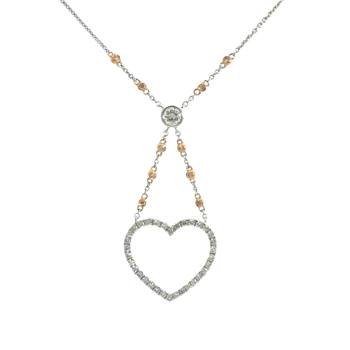 18k Multi-Tone Gold & 0.48cttw Diamond Heart Pendant Necklace 20"5