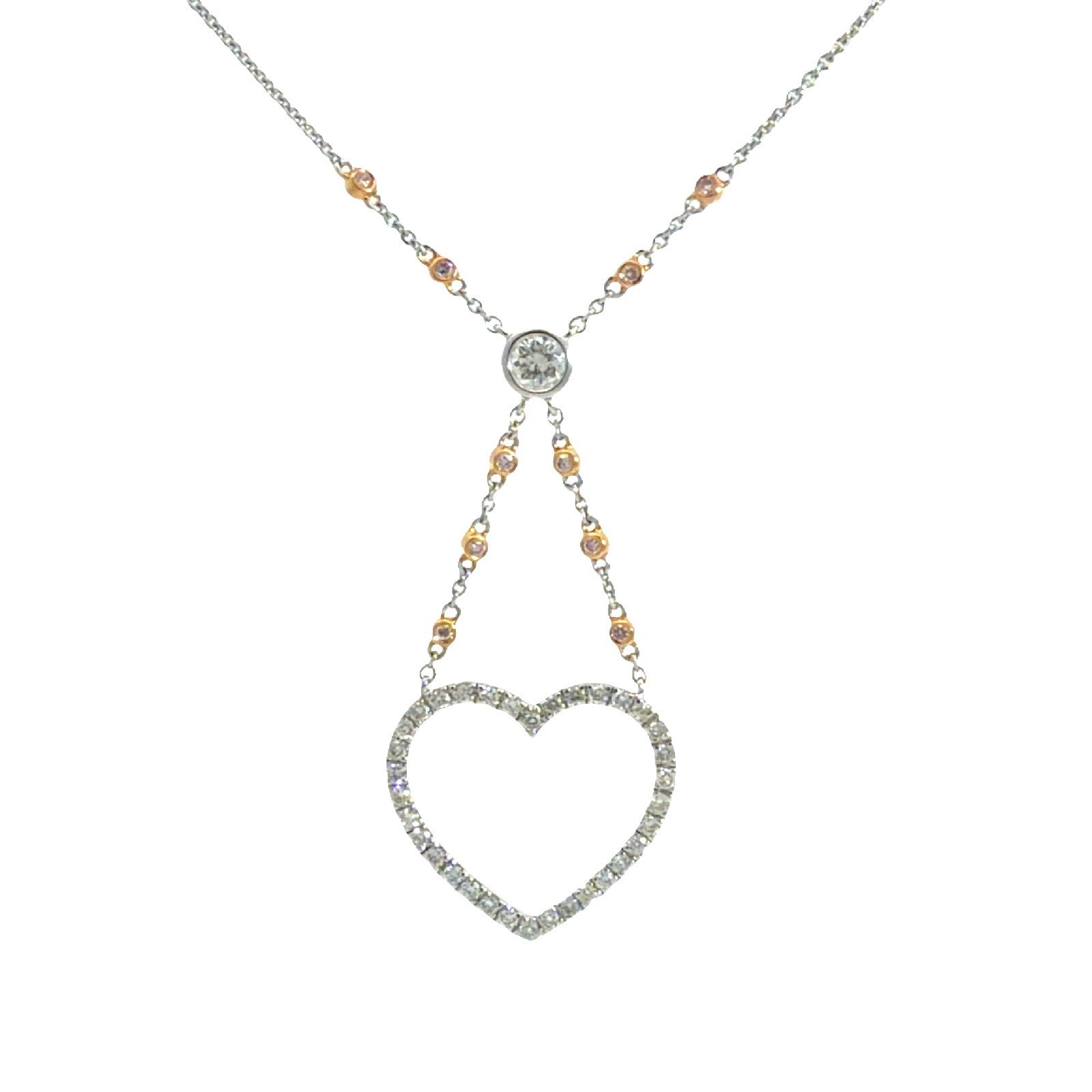 18k Multi-Tone Gold & 0.48cttw Diamond Heart Pendant Necklace 20"5