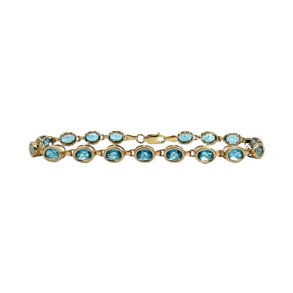 14k Yellow Gold and 7.48cttw Oval Blue Topaz Link Bracelet0