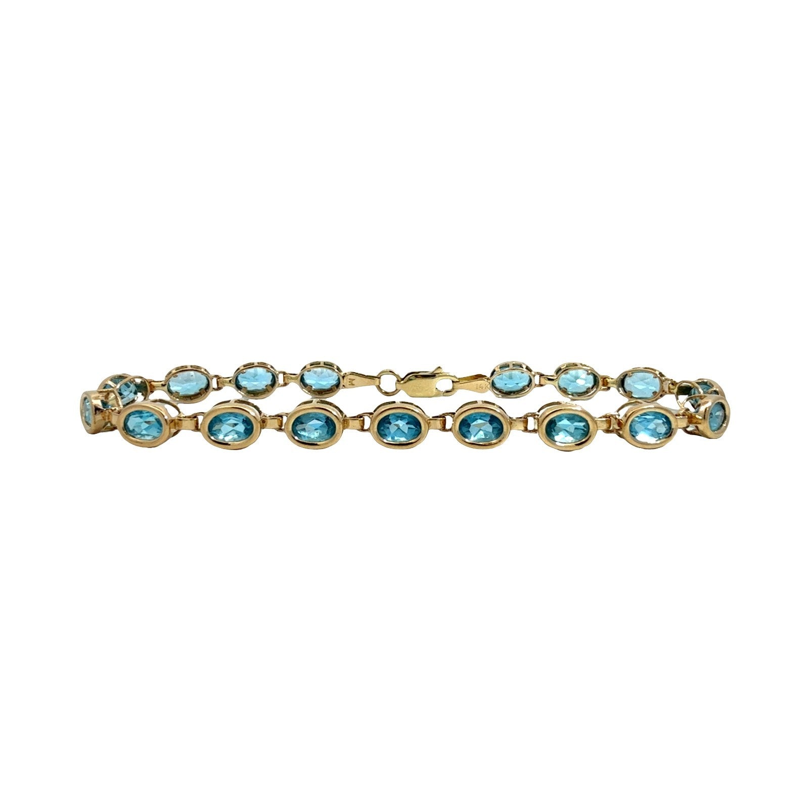 14k Yellow Gold and 7.48cttw Oval Blue Topaz Link Bracelet0
