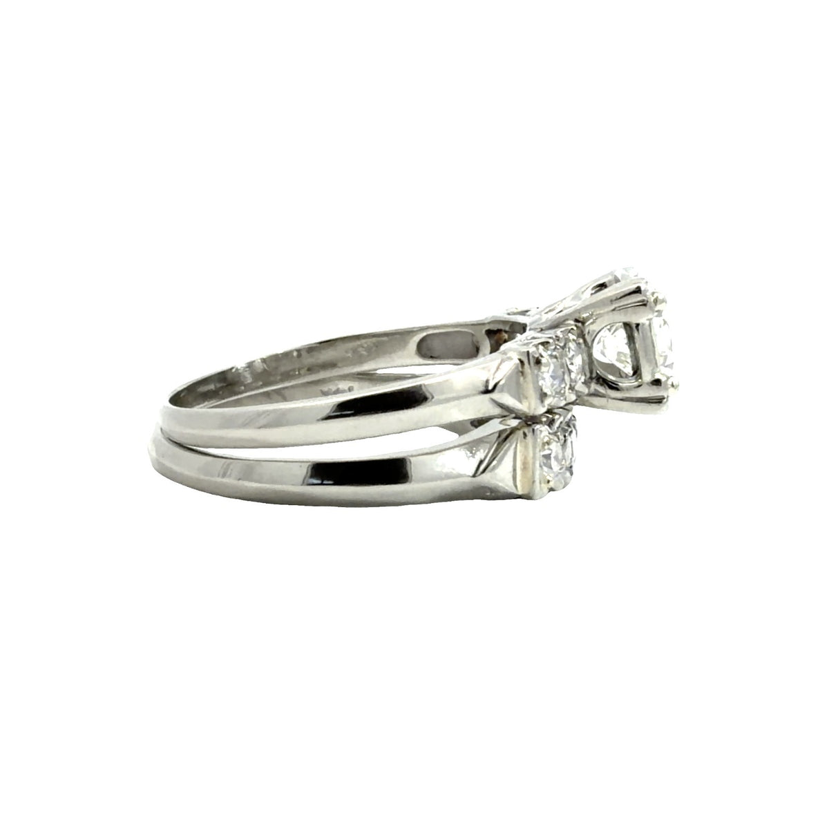Vintage Stamped 14k White Gold 1.15ctw (0.72ctw) Diamond Wedding Sett Size 73