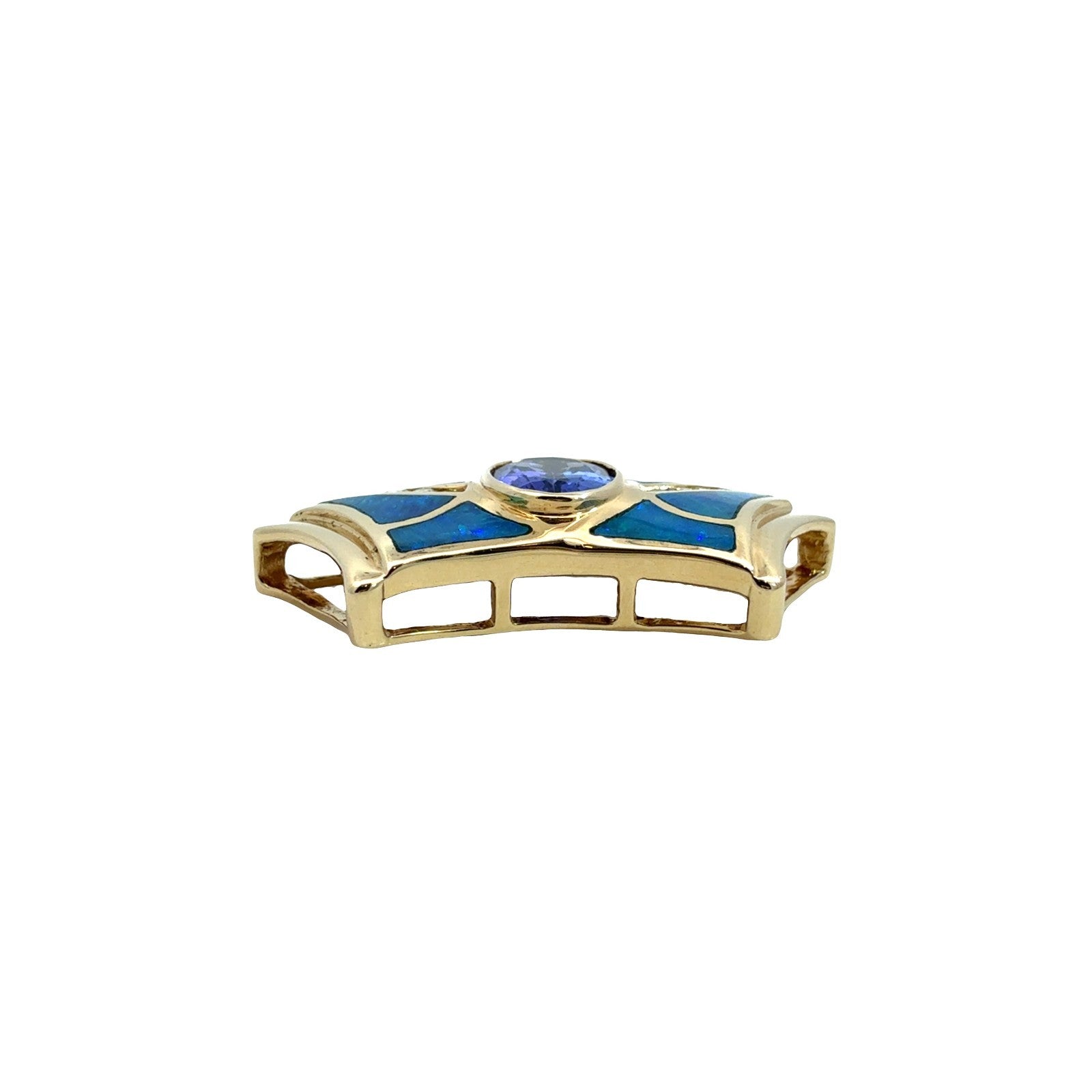 14k Yellow Gold 1.22tcw Tanzanite 0.13cttw Diamond & Opal Inlay Slider Pendant3