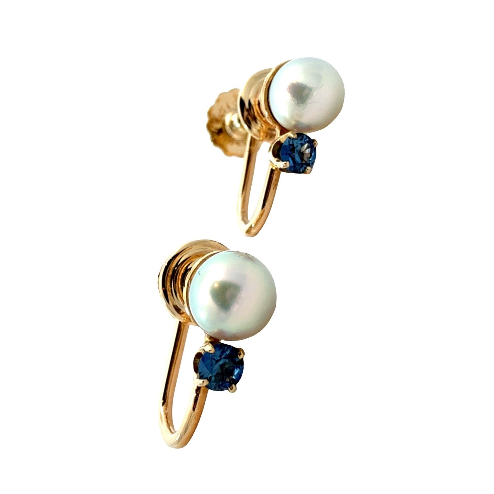 14k Yellow Gold Pearl and 0.24cttw Sapphire Screwback Clip-On Earrings0
