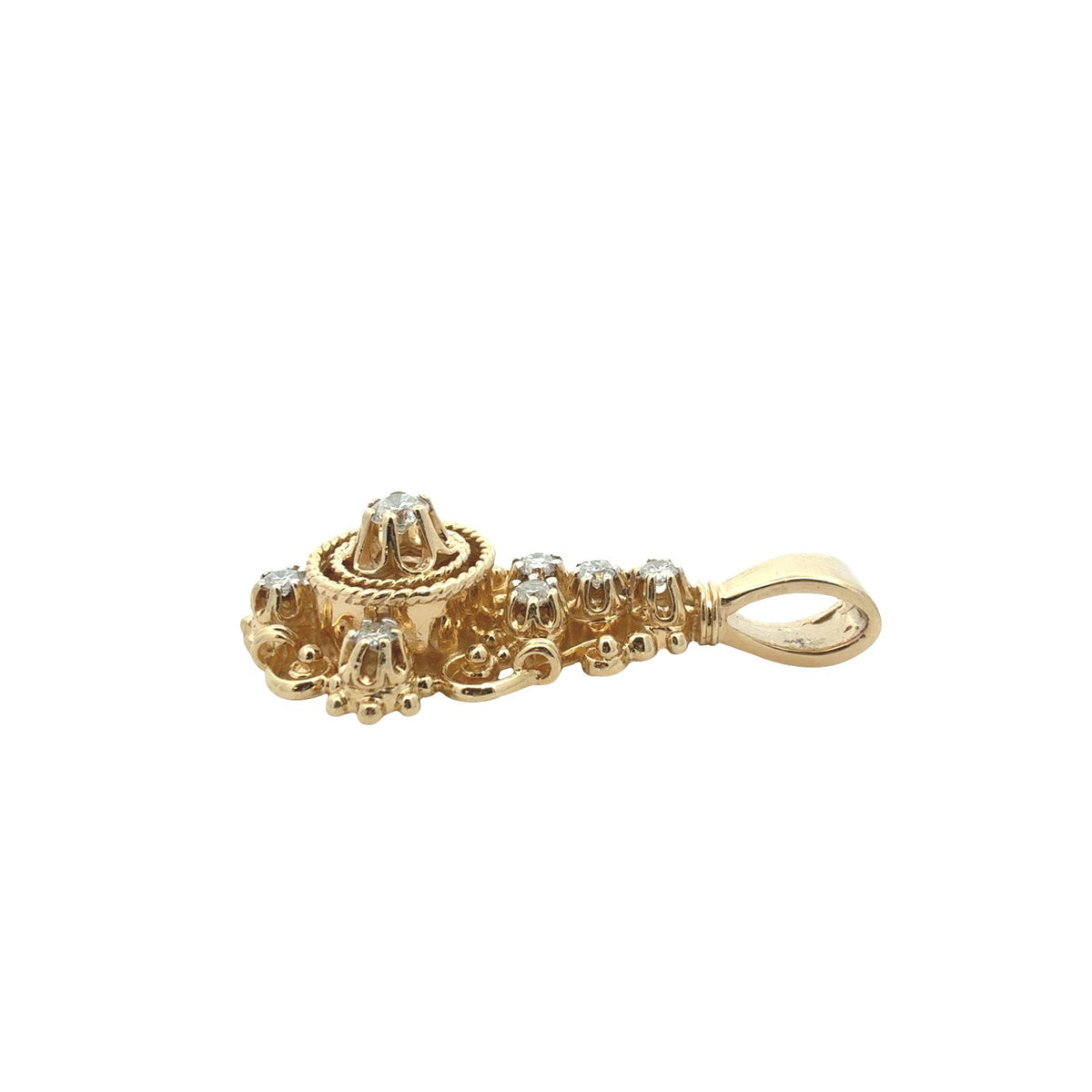 Vintage 14k Yellow Gold Ornate 0.55cttw Diamond Pendant3