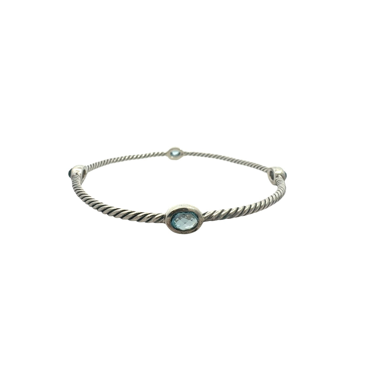 David Yurman Sterling Silver Blue Topaz Cable Station Bangle3