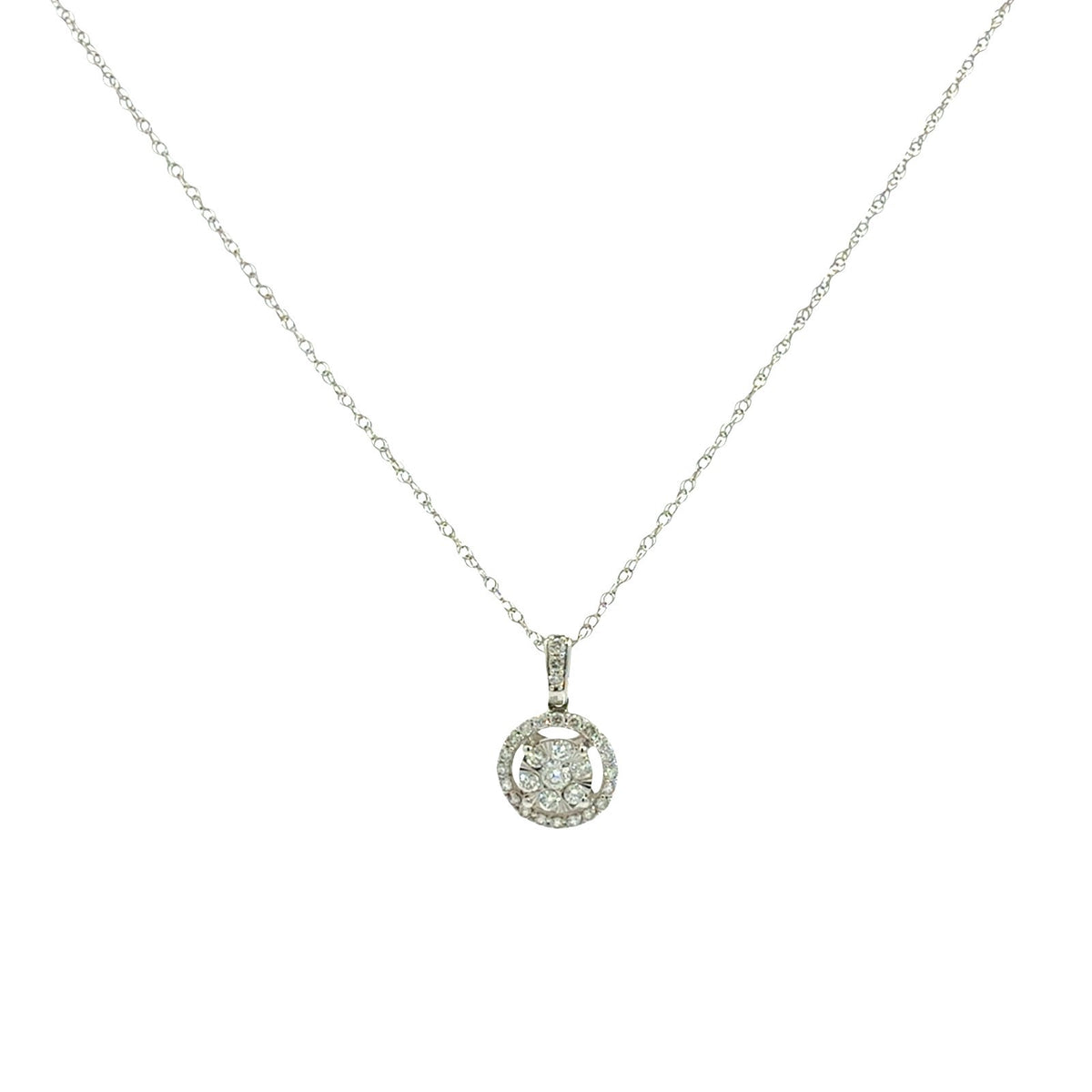 14k White Gold 0.52cttw Diamond Cluster Halo Pendant Necklace2