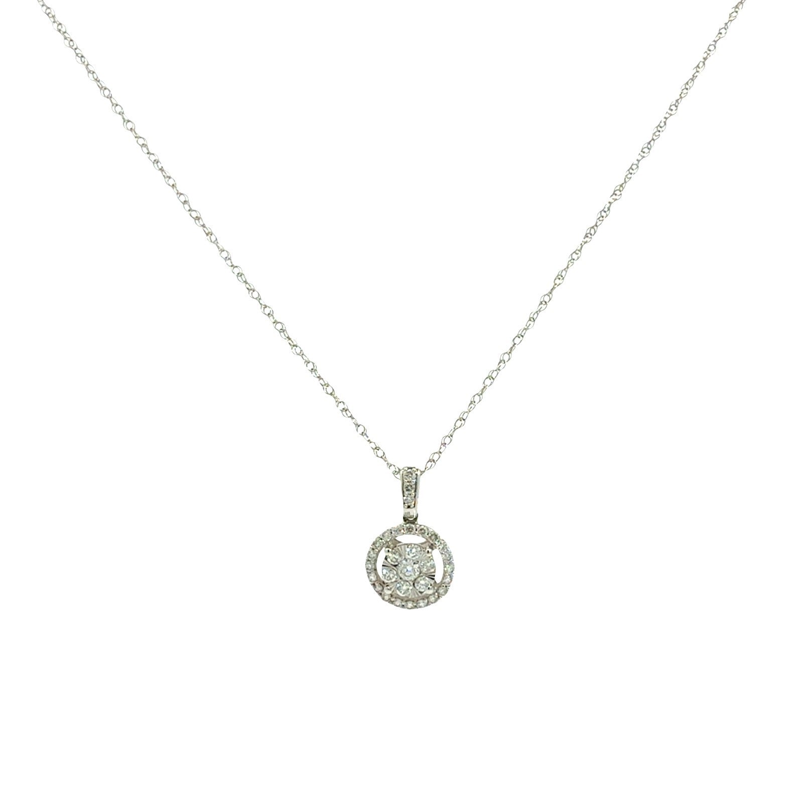 14k White Gold 0.52cttw Diamond Cluster Halo Pendant Necklace2
