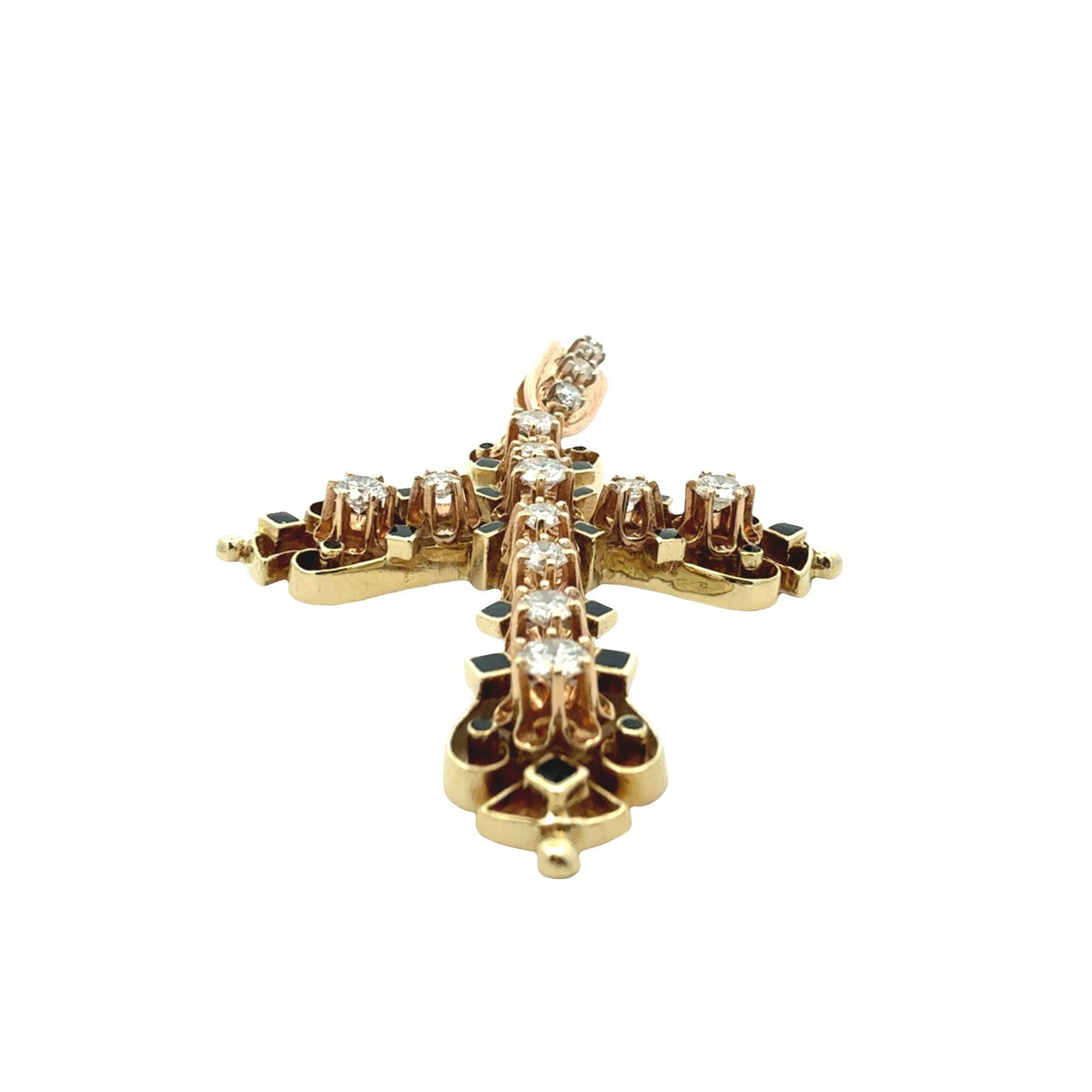 Vintage 14k Yellow Gold Enamel and 2.18cttw Diamond Filigree Cross Pendant1