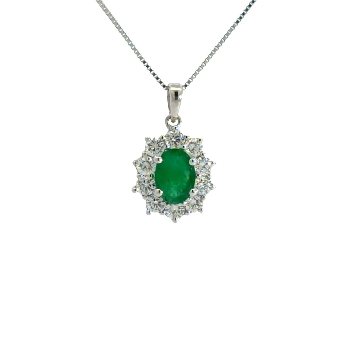 18k White Gold Oval 0.67tcw Emerald and 0.60cttw Diamond Halo Pendant Necklace5