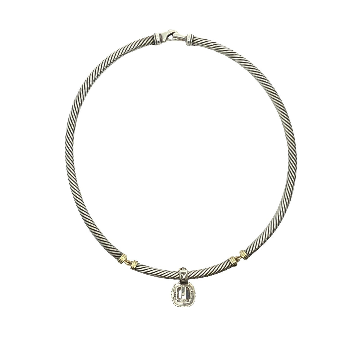 David Yurman Sterling Silver & 14k Twisted Cable Moonstone Pendant Choker3
