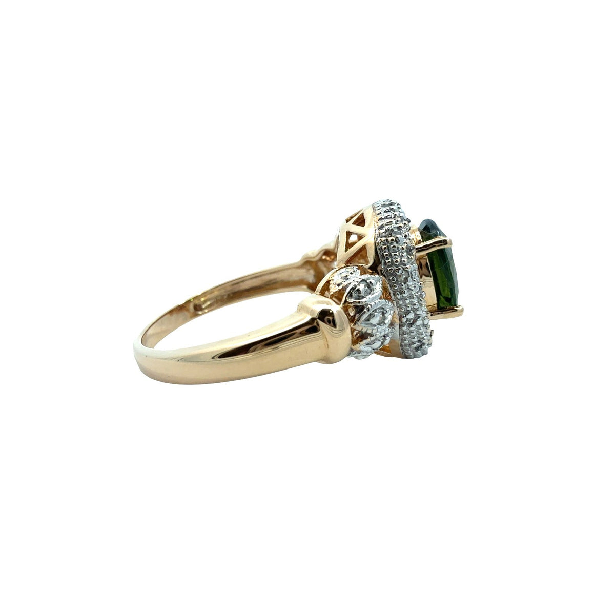 14k Gold Two-Tone 0.17cttw Diamond and 1.90tcw Oval Green Sapphire Cocktail Ring4