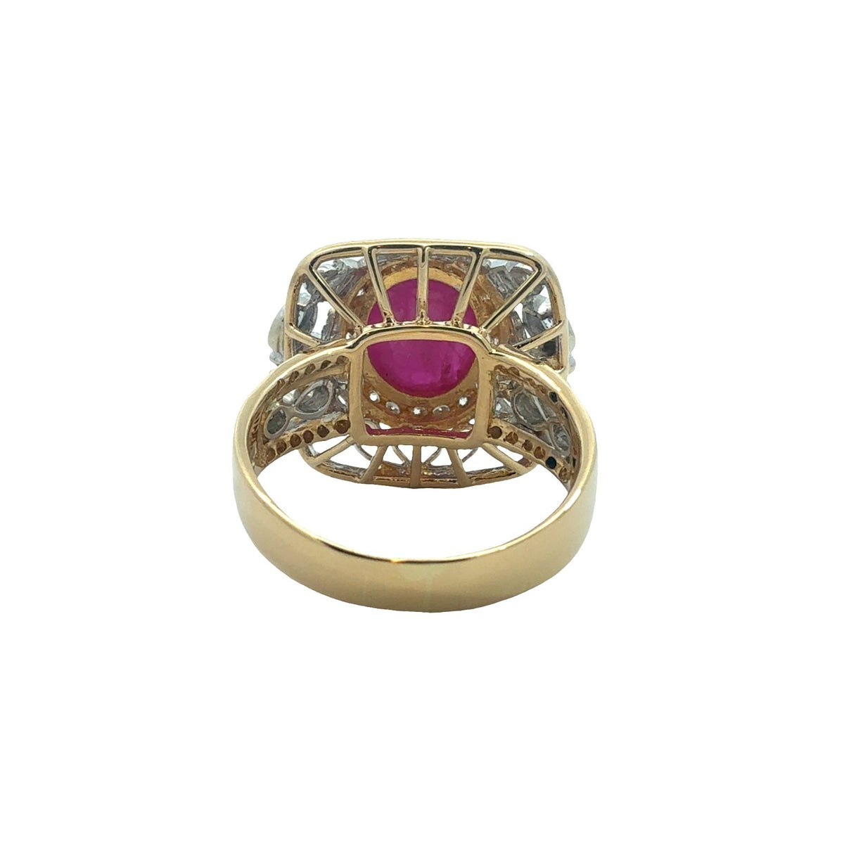 18k Yellow Gold Two Toned 1.13ctw Diamond & 5.00ctw Ruby Cocktail Ring Size 7.54