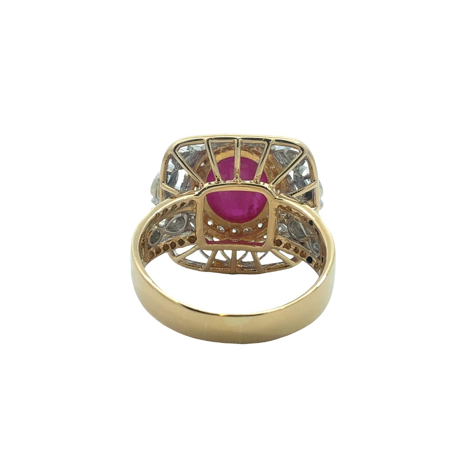 18k Yellow Gold Two Toned 1.13ctw Diamond & 5.00ctw Ruby Cocktail Ring Size 7.54