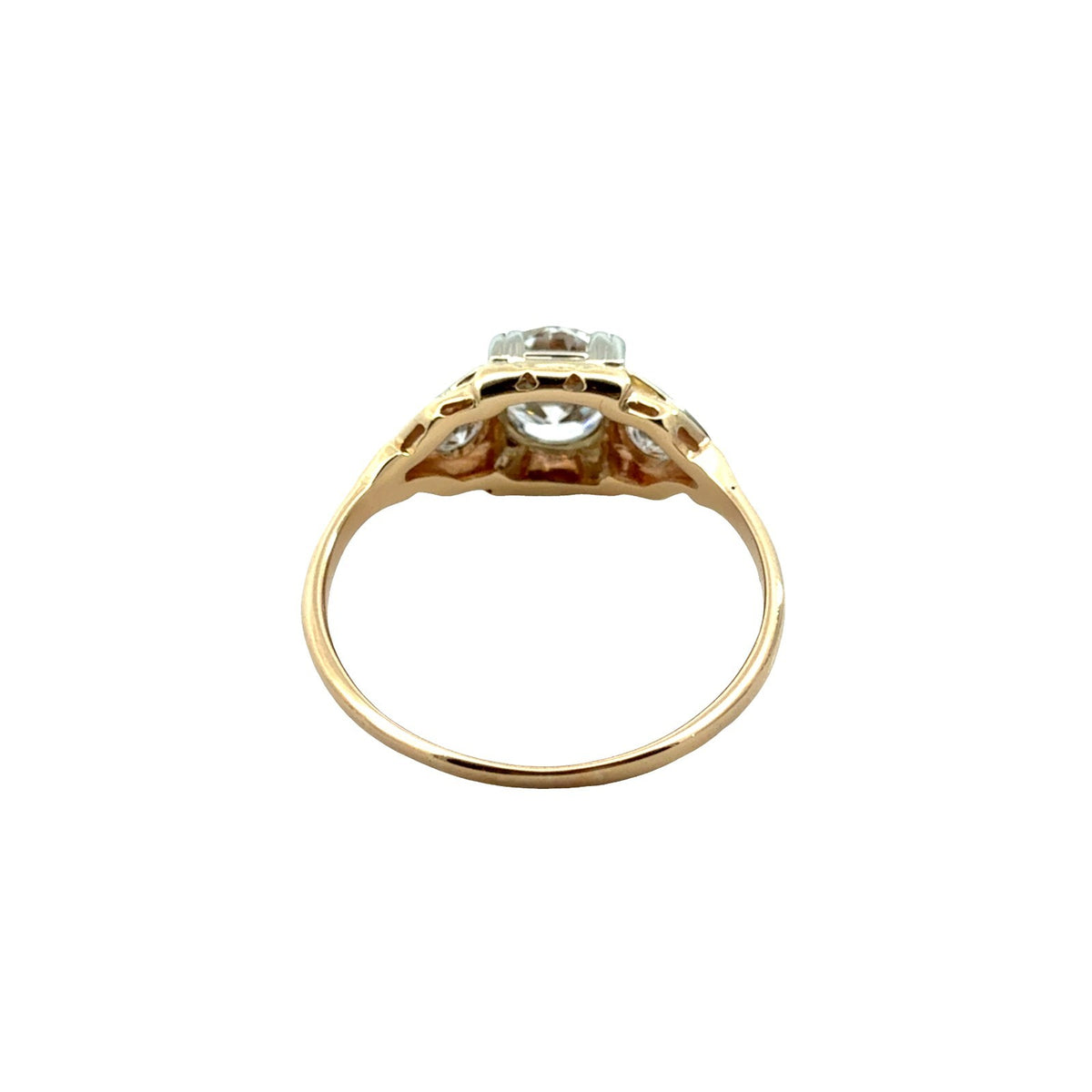 Vintage 14k Two-Tone Gold 1.32cttw Euro-Cut Diamond Three Stone Engagement Ring4